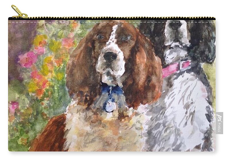 Springer Spaniels Zip Pouch featuring the painting The Puppies by Cheryl Wallace