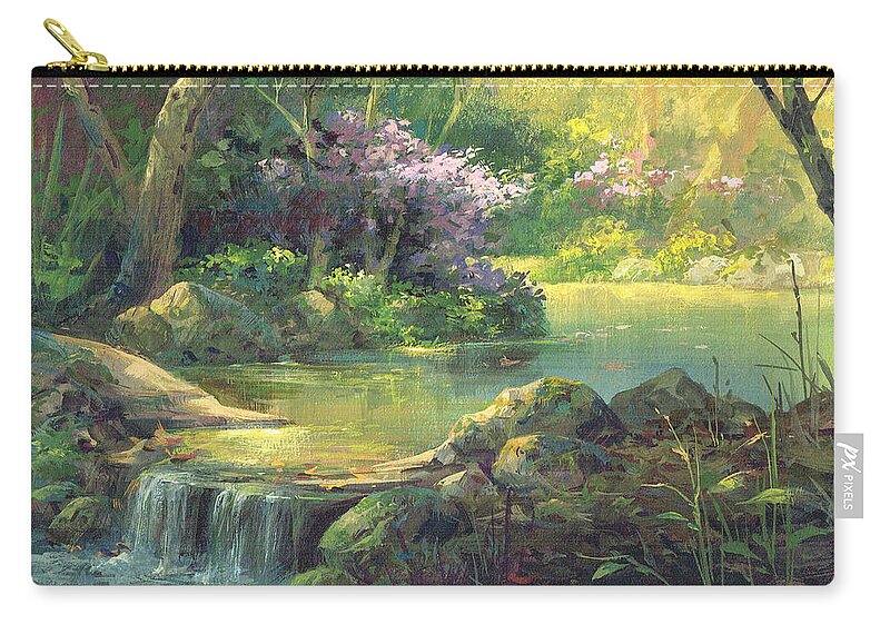 Michael Humphries Zip Pouch featuring the painting The Quiet Creek by Michael Humphries