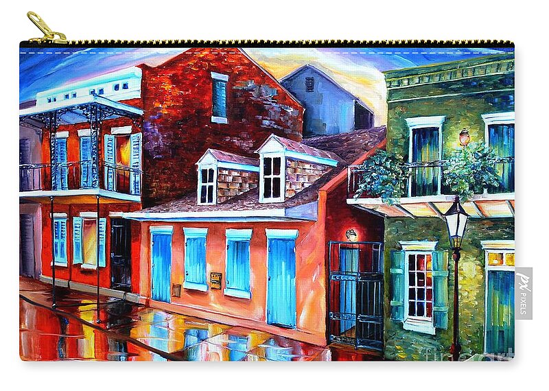 New Orleans Zip Pouch featuring the painting The Quiet on Burgundy Street by Diane Millsap