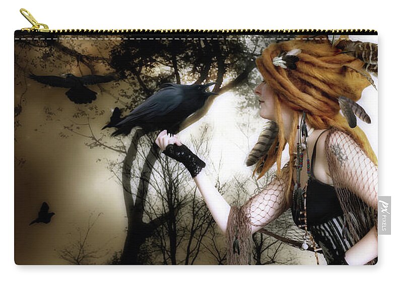 Nevermore Zip Pouch featuring the digital art The Raven by Shanina Conway