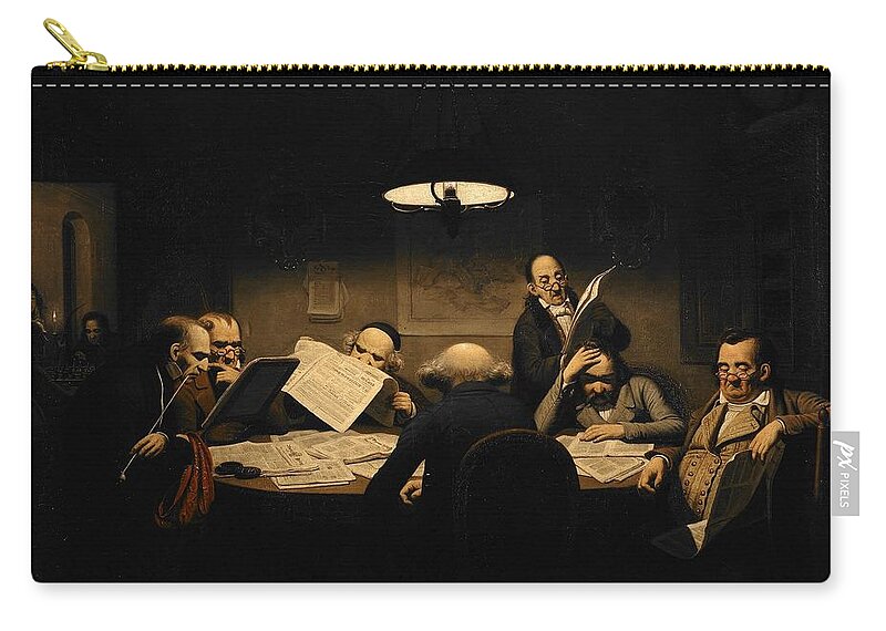 The Reading Room Painting Painted Originally By Johann Peter Hasencleverm Zip Pouch featuring the painting The Reading Room Painting Painted originally by Johann Peter Hasencleverm