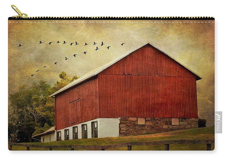 Barn Zip Pouch featuring the mixed media The Red Barn by Fran J Scott