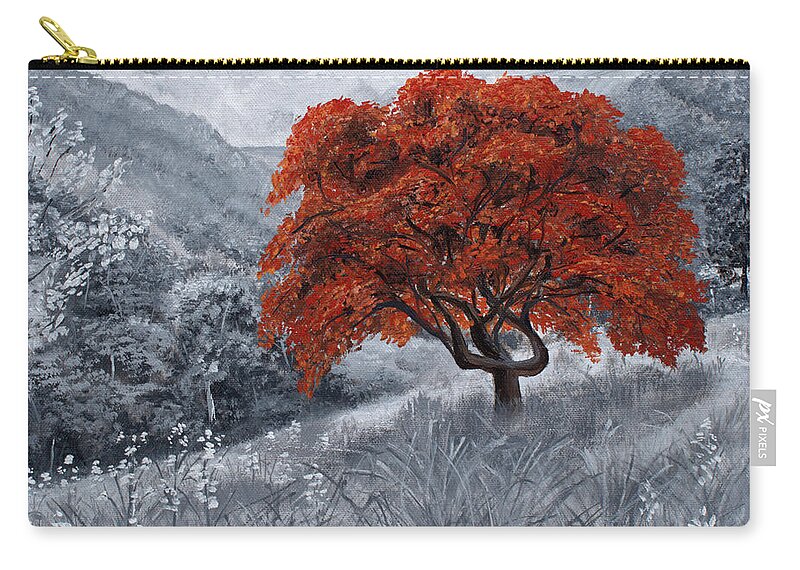 Grayscale Carry-all Pouch featuring the painting The Red Tree by Stephen Krieger