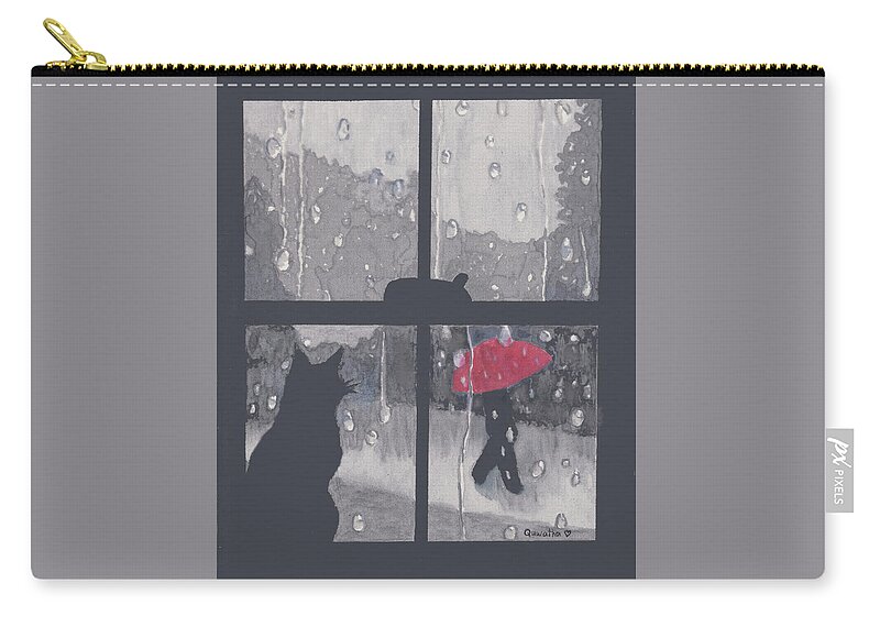 Umbrella Zip Pouch featuring the painting The Red Umbrella by Quwatha Valentine