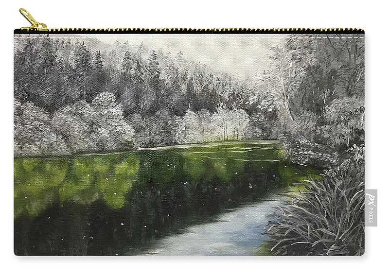 Grayscale Zip Pouch featuring the painting Grayscale The River by Stephen Krieger