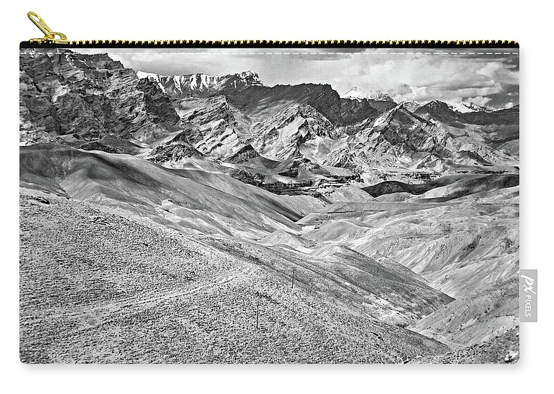 Adakh Zip Pouch featuring the photograph The Road to Ladakh 2 bw by Steve Harrington