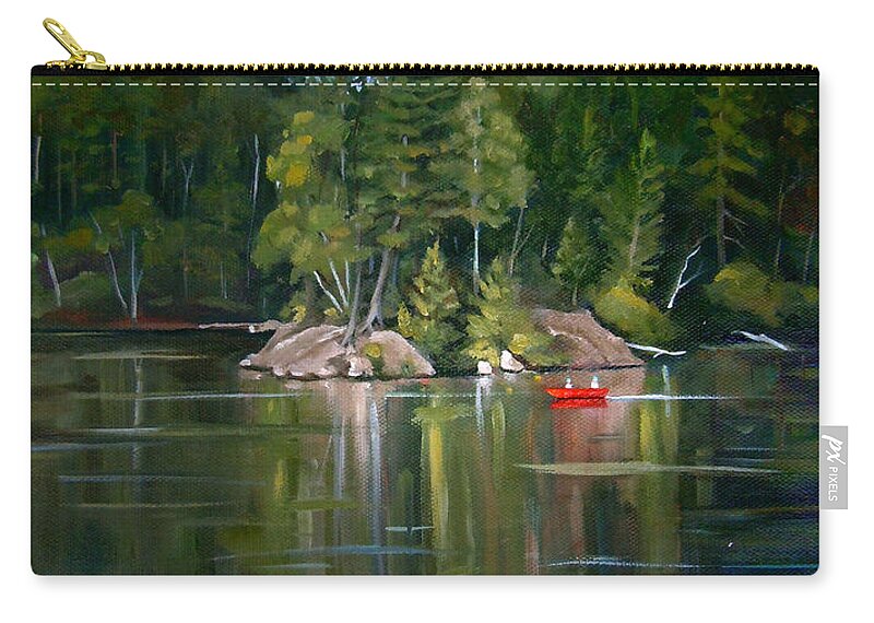 White Mountain Art Zip Pouch featuring the painting The Rock On Mirror in Woodstock New Hampshire by Nancy Griswold