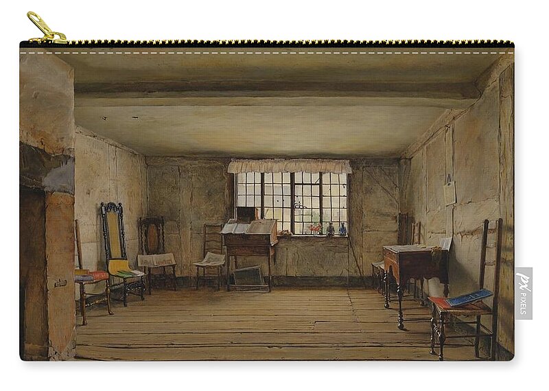 Henry Wallis 1830�1916  The Room In Which Shakespeare Was Born Carry-all Pouch featuring the painting The Room in Which Shakespeare Was Born by Henry Wallis