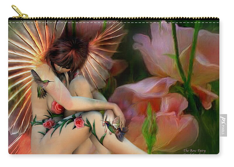 Carol Cavalaris Carry-all Pouch featuring the mixed media The Rose Fairy by Carol Cavalaris