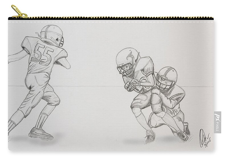 Football Zip Pouch featuring the drawing The Sack by Chris Thomas
