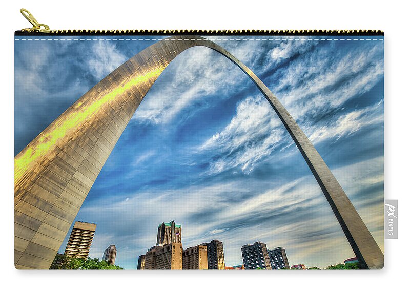 St Louis Zip Pouch featuring the photograph The Saint Louis Arch and City Skyline by Gregory Ballos