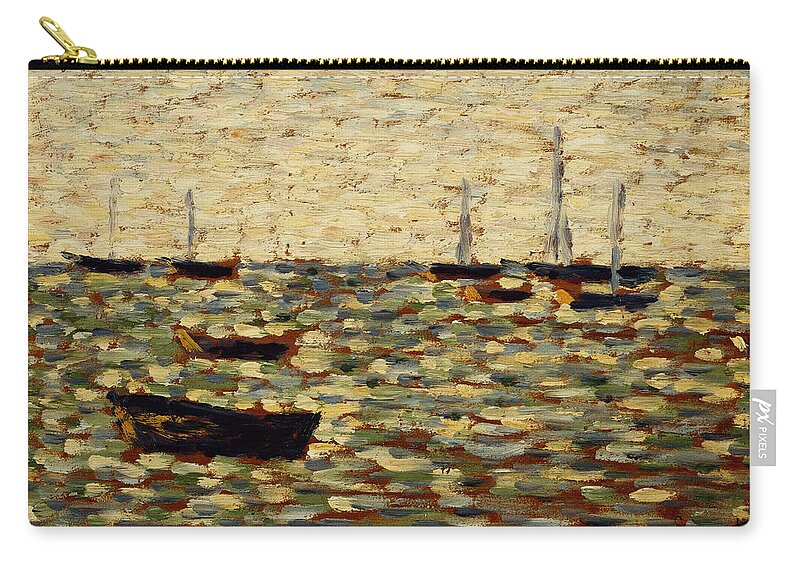 Seurat Zip Pouch featuring the painting The Sea at Grandcamp by Georges Pierre Seurat