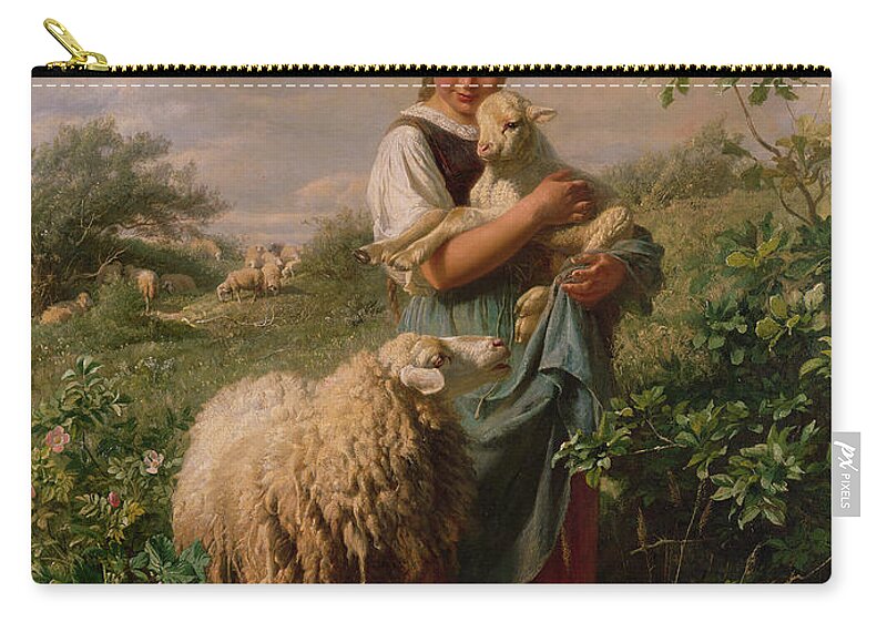 #faatoppicks Zip Pouch featuring the painting The Shepherdess by Johann Baptist Hofner