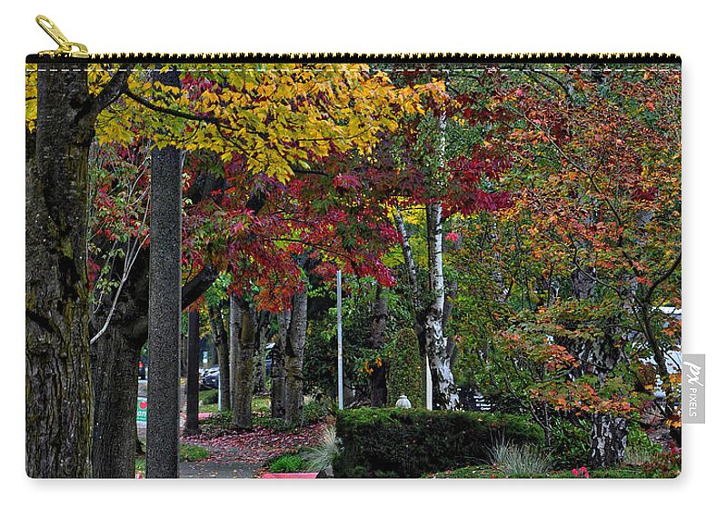 Autumn-colors Zip Pouch featuring the photograph The Sidewalk And Fall by Kirt Tisdale