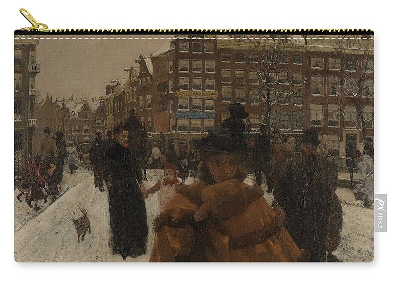 Painting Zip Pouch featuring the painting The Singel Bridge at the Paleisstraat in Amsterdam, 1896 by Vincent Monozlay