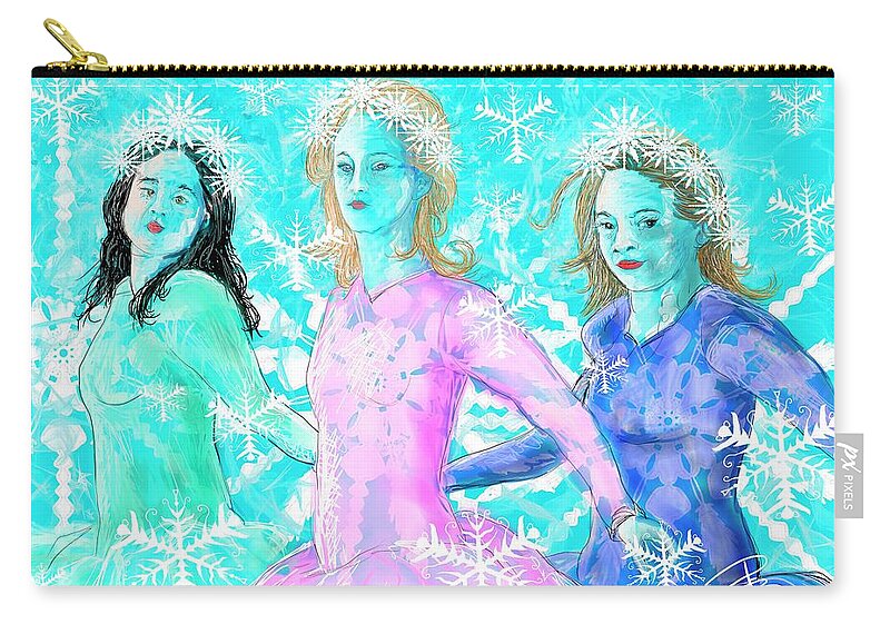 Snowflakes Zip Pouch featuring the digital art The snowflake ladies by Debra Baldwin
