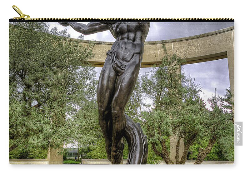 Statue Zip Pouch featuring the photograph The Spirit of American Youth Rising by Tim Stanley