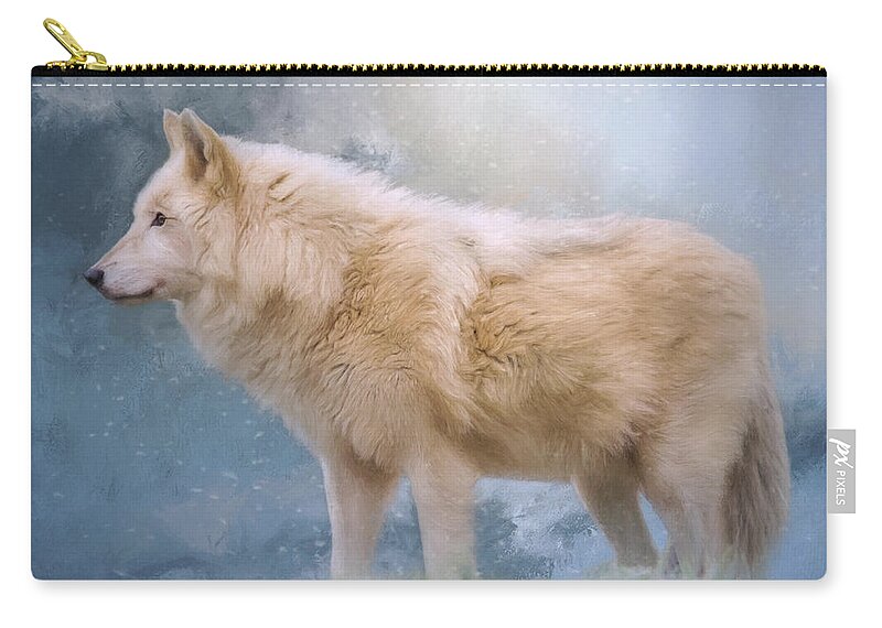 The Spirit Within Zip Pouch featuring the painting The Spirit Within - Arctic Wolf Art by Jordan Blackstone