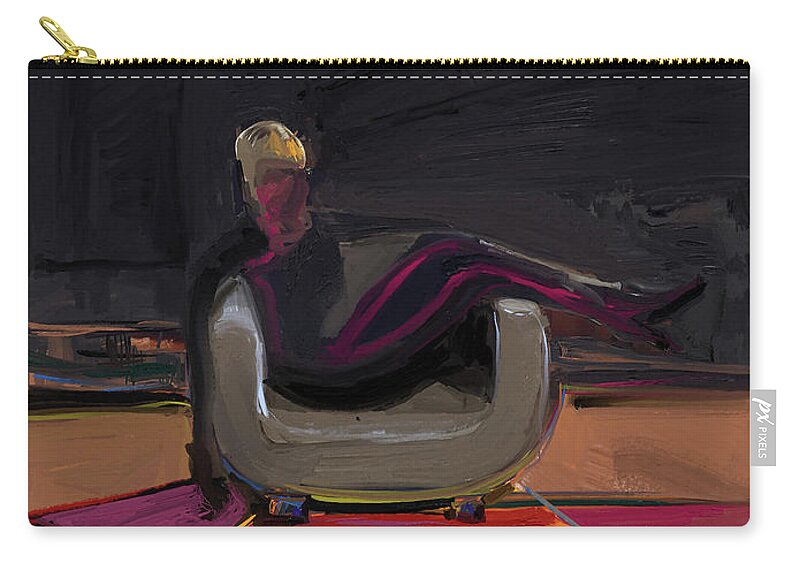Woman And Chair Zip Pouch featuring the mixed media The spy by Russell Pierce