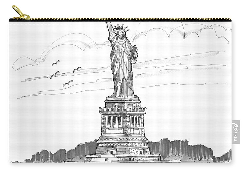 Landscape Zip Pouch featuring the drawing The Statue of Liberty Lighthouse by Richard Wambach