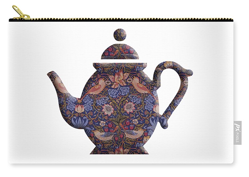 Strawberry Thief Zip Pouch featuring the digital art The Strawberry Thief Pattern Teapot by Anthony Murphy