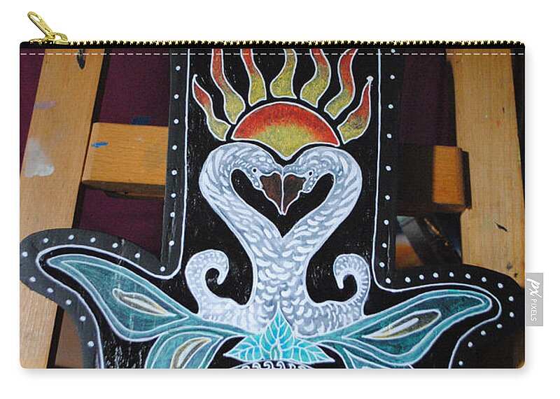 Hamsa Zip Pouch featuring the painting The Swan by Patricia Arroyo