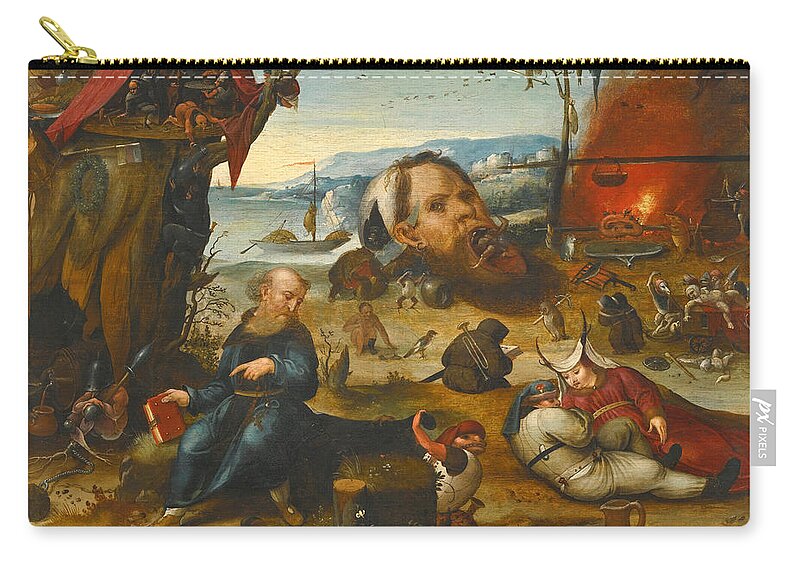 Follower Of Hieronymus Bosch Zip Pouch featuring the painting The Temptation of St Anthony by Follower of Hieronymus Bosch
