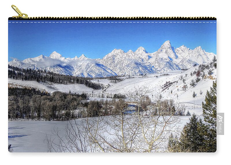 Grand Teton National Park Zip Pouch featuring the photograph The Tetons from Gros Ventre Valley by Don Mercer