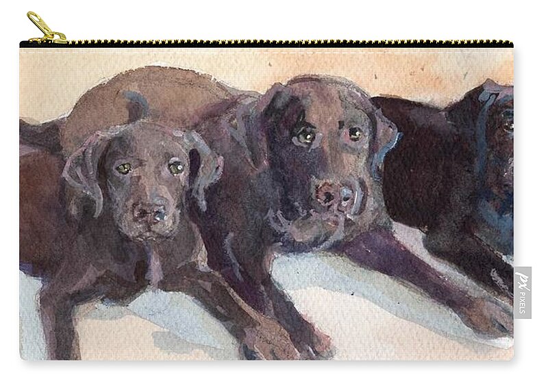 Chocolate Zip Pouch featuring the painting The Three Chocolatiers by Sheila Wedegis