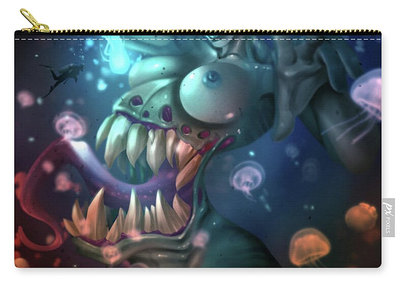 Cthulu Zip Pouch featuring the painting The Trap by Pete Tapang