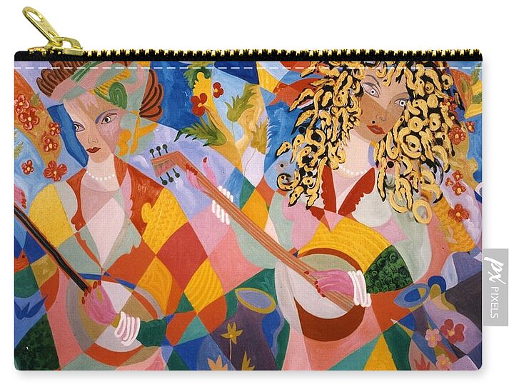 Women Zip Pouch featuring the painting The two Women Musicians by Sima Amid Wewetzer