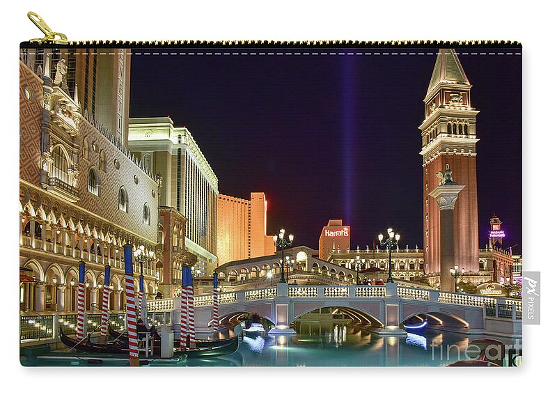 Las Vegas Zip Pouch featuring the photograph The Venetian gondolas at night by Paul Quinn