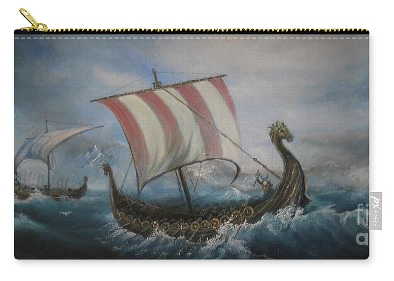 Viking Zip Pouch featuring the painting The Vikings by Sorin Apostolescu