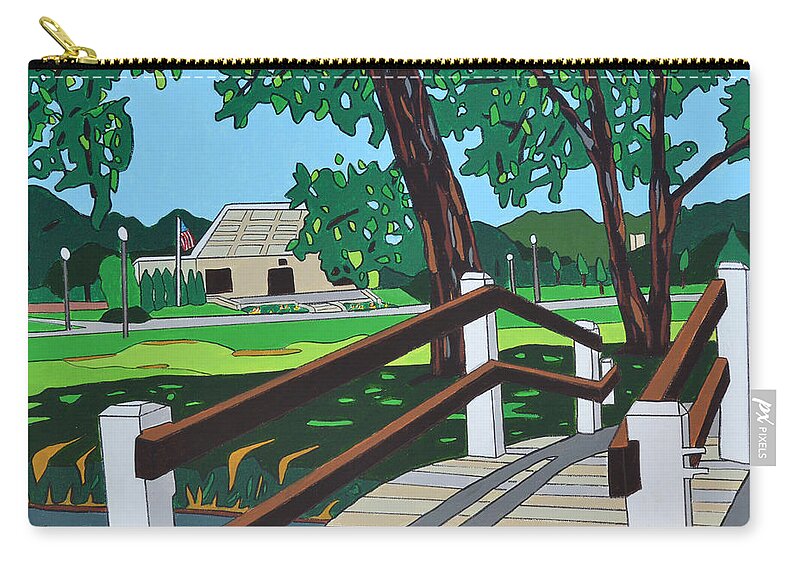 Valley Stream Zip Pouch featuring the painting The Village Green by Mike Stanko
