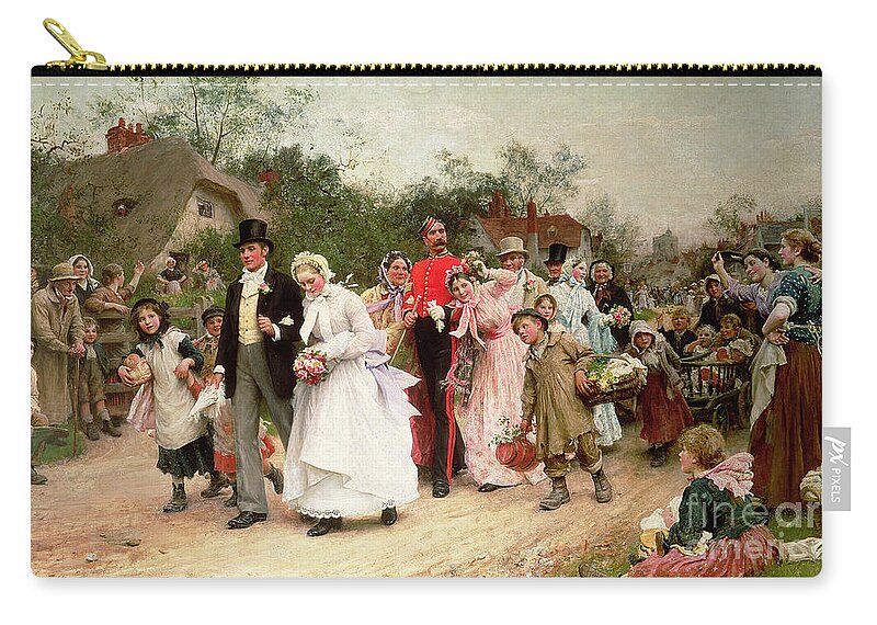 Group Zip Pouch featuring the painting The Village Wedding by Samuel Luke Fields