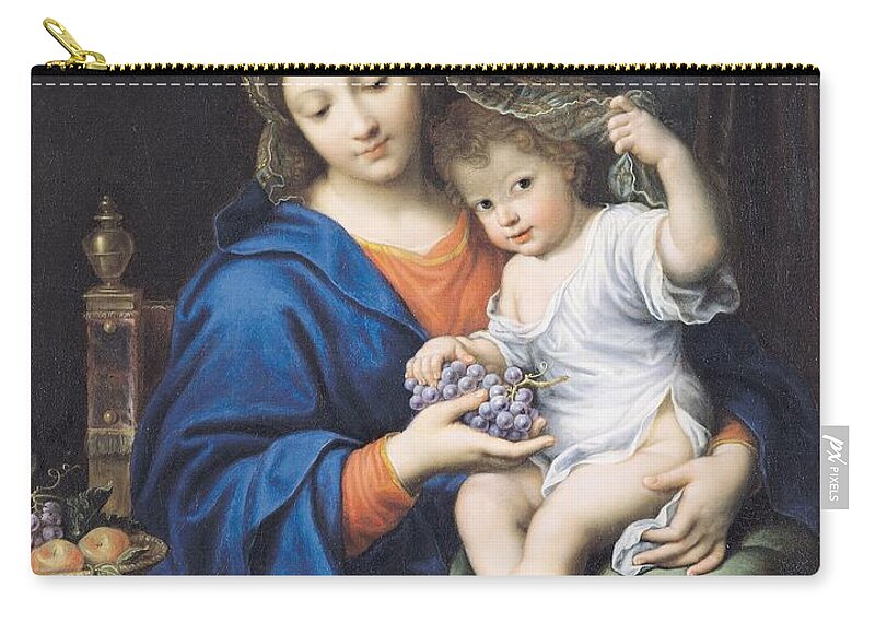 The Virgin Of The Grapes Zip Pouch featuring the painting The Virgin of the Grapes by Pierre Mignard
