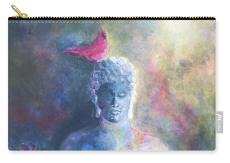 Buddha Zip Pouch featuring the painting The Visitor by Jacqui Hawk