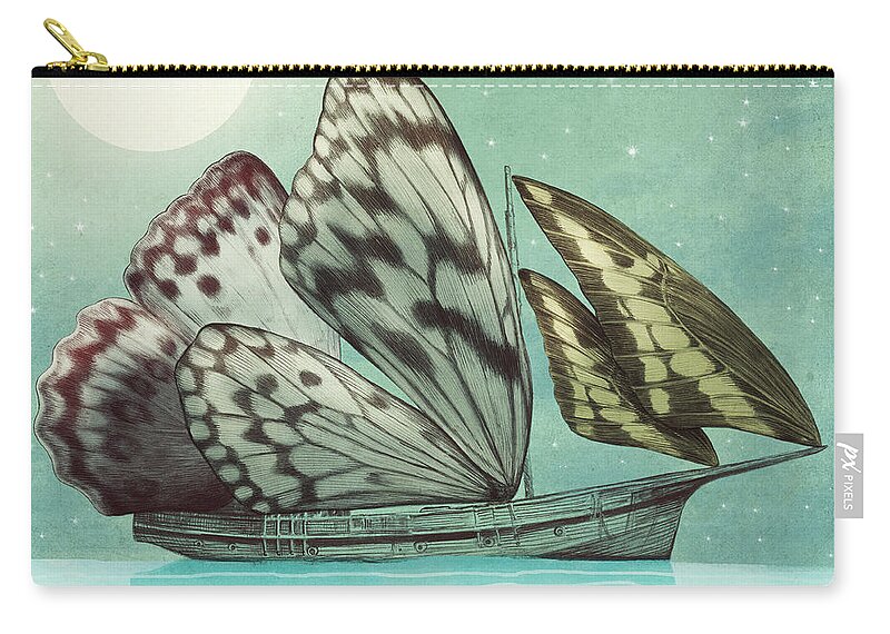 Butterfly Zip Pouch featuring the drawing The Voyage by Eric Fan