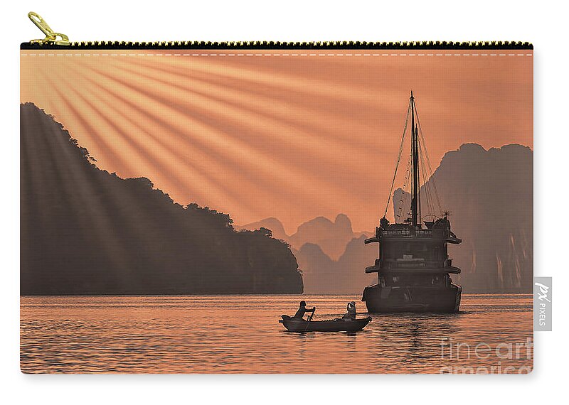 Vietnam Zip Pouch featuring the photograph The Voyage Ha Long Bay Vietnam by Chuck Kuhn