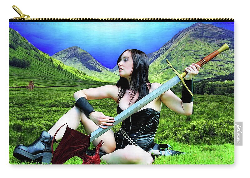 Dragon Zip Pouch featuring the photograph The Warrior And The Pseudo Dragon by Jon Volden