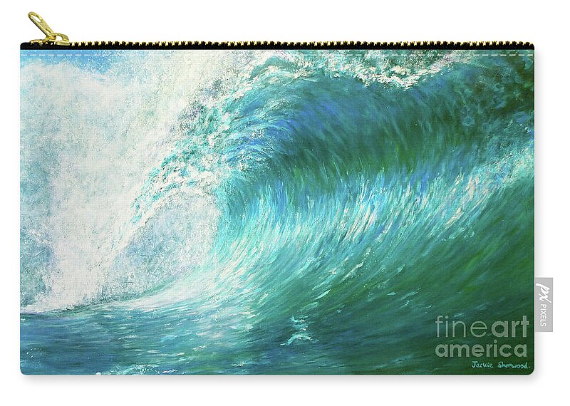 Wave Zip Pouch featuring the painting The Wave Curl Curl by Jackie Sherwood