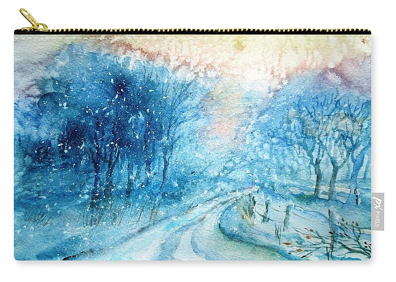  Snowy Evening Zip Pouch featuring the painting The Way Home by Trudi Doyle
