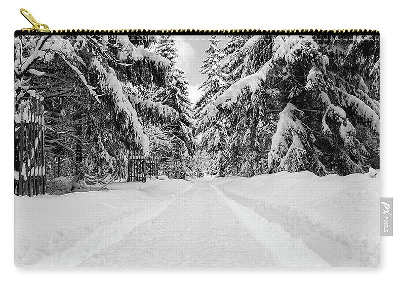 Nature Zip Pouch featuring the photograph The Way Into The Winter - Monochrome Version by Andreas Levi