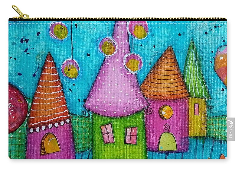 Village House Zip Pouch featuring the mixed media The whimsical village - 3 by Barbara Orenya