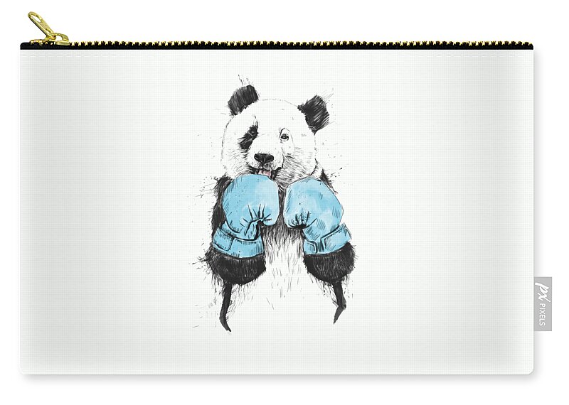 Panda Zip Pouch featuring the drawing The Winner by Balazs Solti