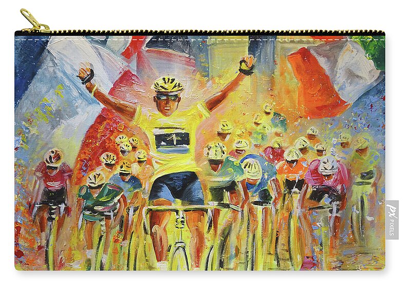 Sports Carry-all Pouch featuring the painting The Winner Of The Tour De France by Miki De Goodaboom