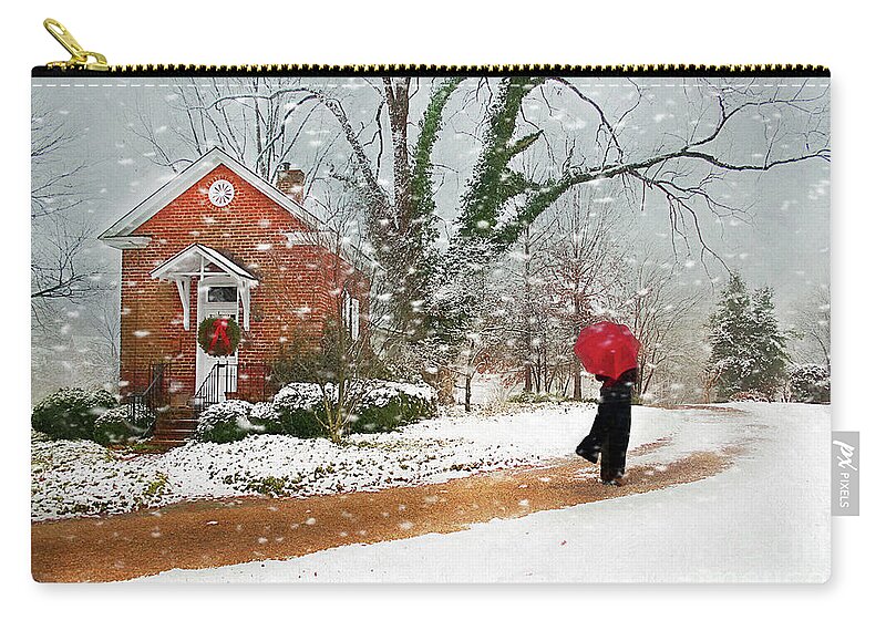 The Winter Cottage Zip Pouch featuring the photograph The Winter Cottage by Darren Fisher