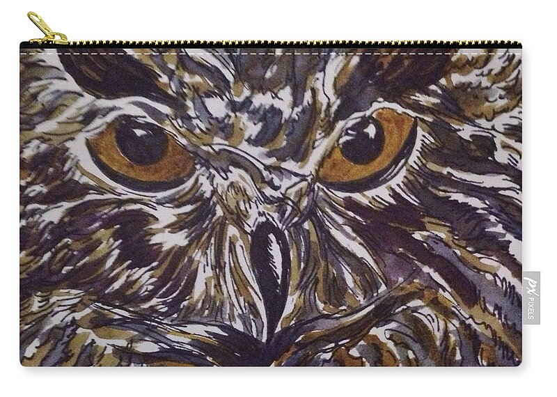 Owl Zip Pouch featuring the painting The Wise One by Angela Weddle