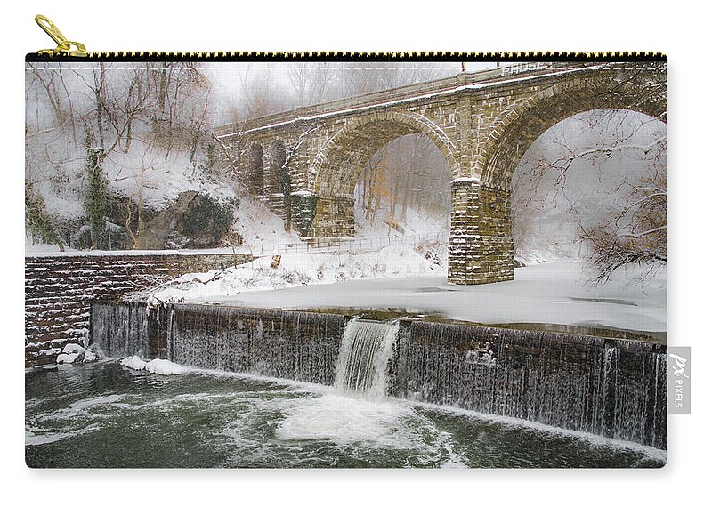 The Zip Pouch featuring the photograph The Wissahickon Creek at Ridge Avenue in the Snow by Bill Cannon