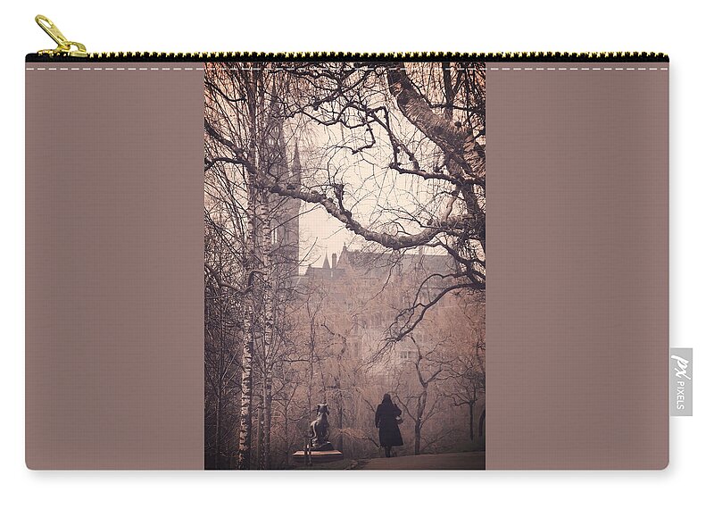 Glasgow Zip Pouch featuring the photograph The Woman in Black by Carol Japp